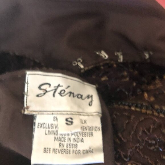 Vintage 90s 100% Silk Gold Beaded Sequin Brown Blazer Blouse Size Small - Picture 12 of 12